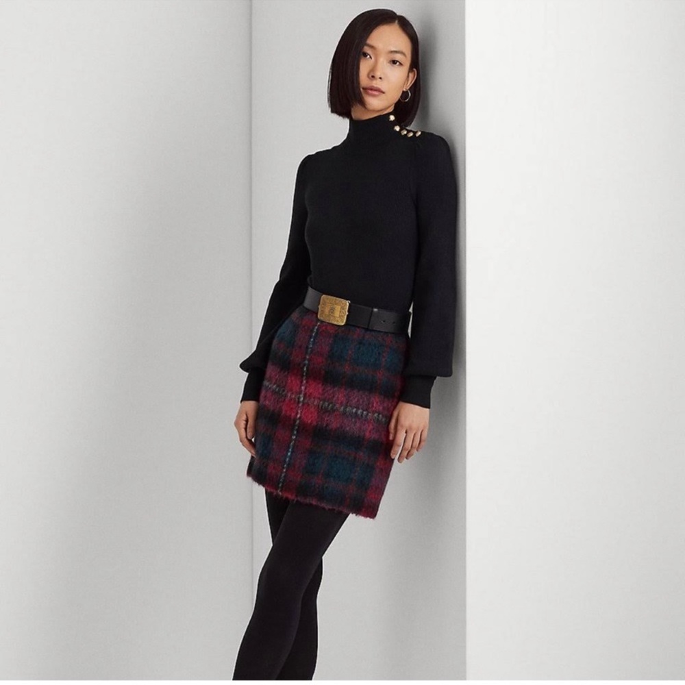 Plaid Mohair Pencil Miniskirt